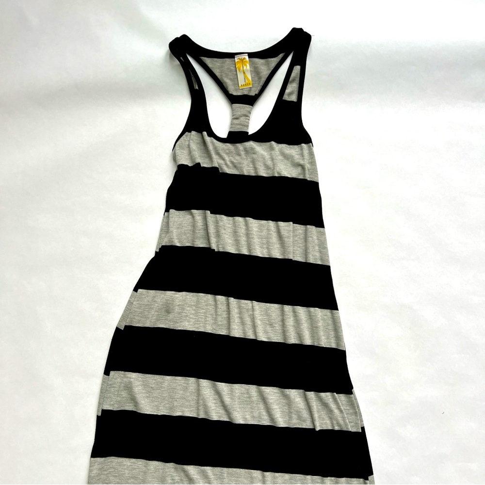 Gray and Black Striped Maxi Summer Beach Dress